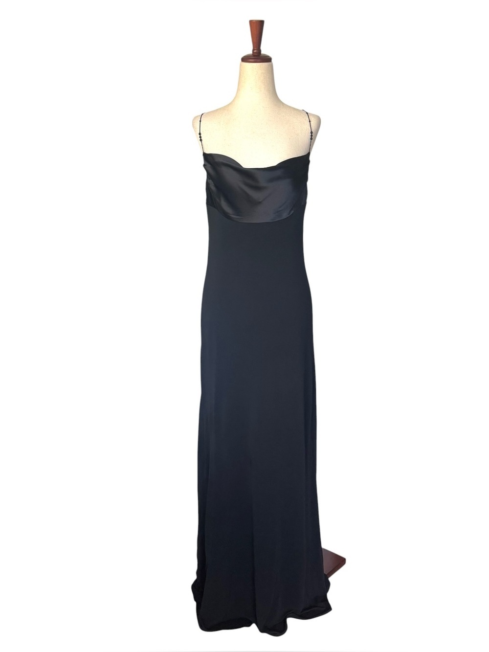 Vintage 90s Laundry Black Slip Maxi Dress Gown Beaded Straps Minimal Formal sz 6 - Picture 3 of 16